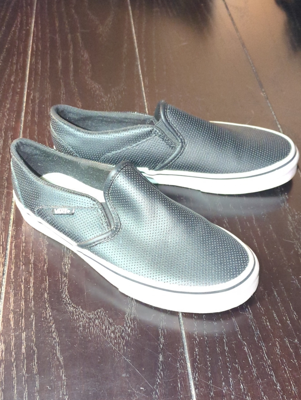 Vans Black Perforated Leather Slip-On Sneakers US Women's Size 7